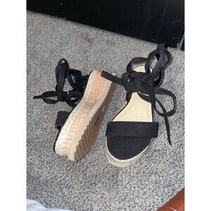 Krush Black Platform Espadrille Sandals – Lace-Up Ankle Tie – Women’s – Size 7